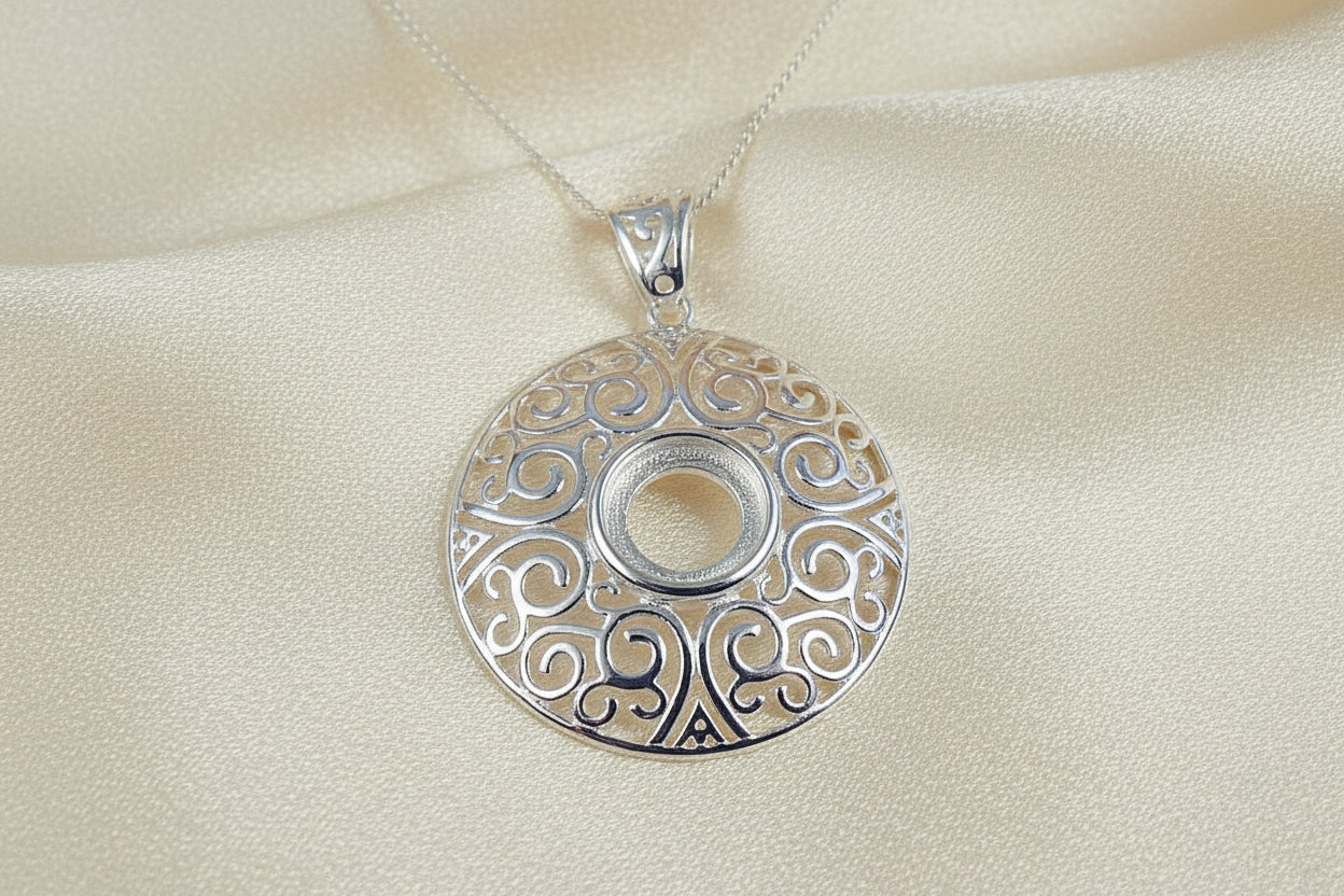 large silver unset pendant for 10mm cabochon
