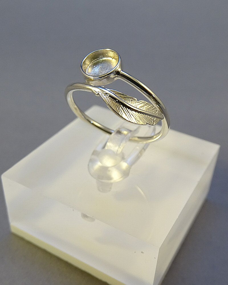 silver feather ring for resin or cabochon
