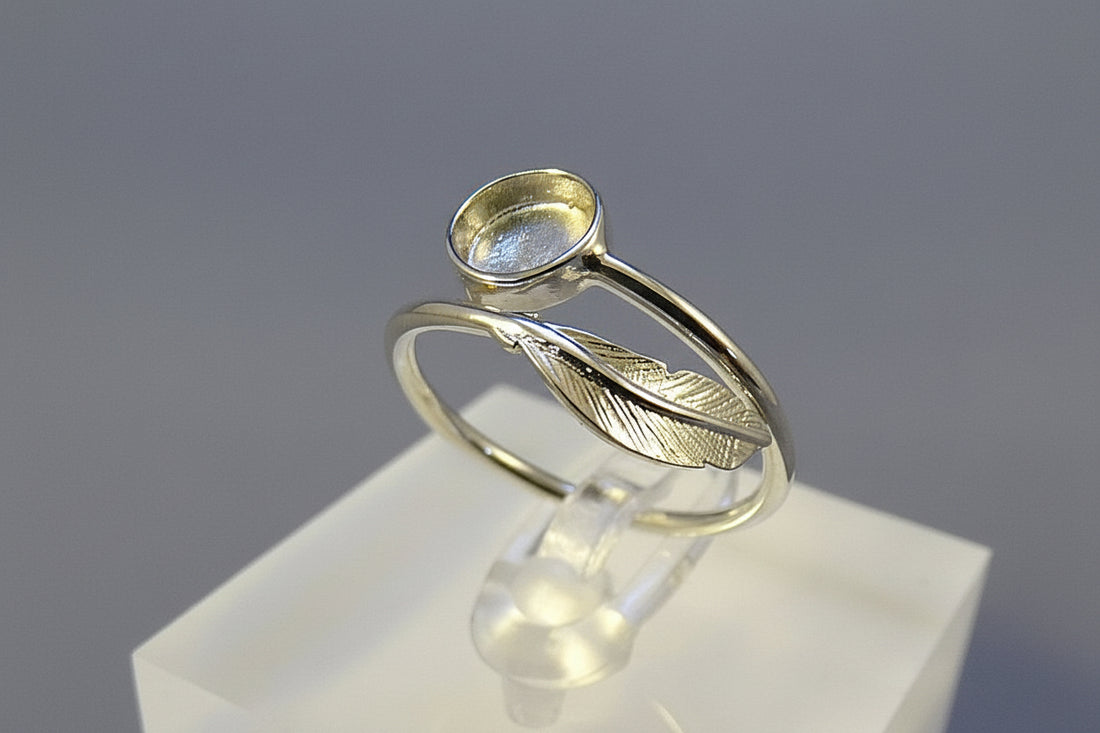 silver feather ring for resin or cabochon