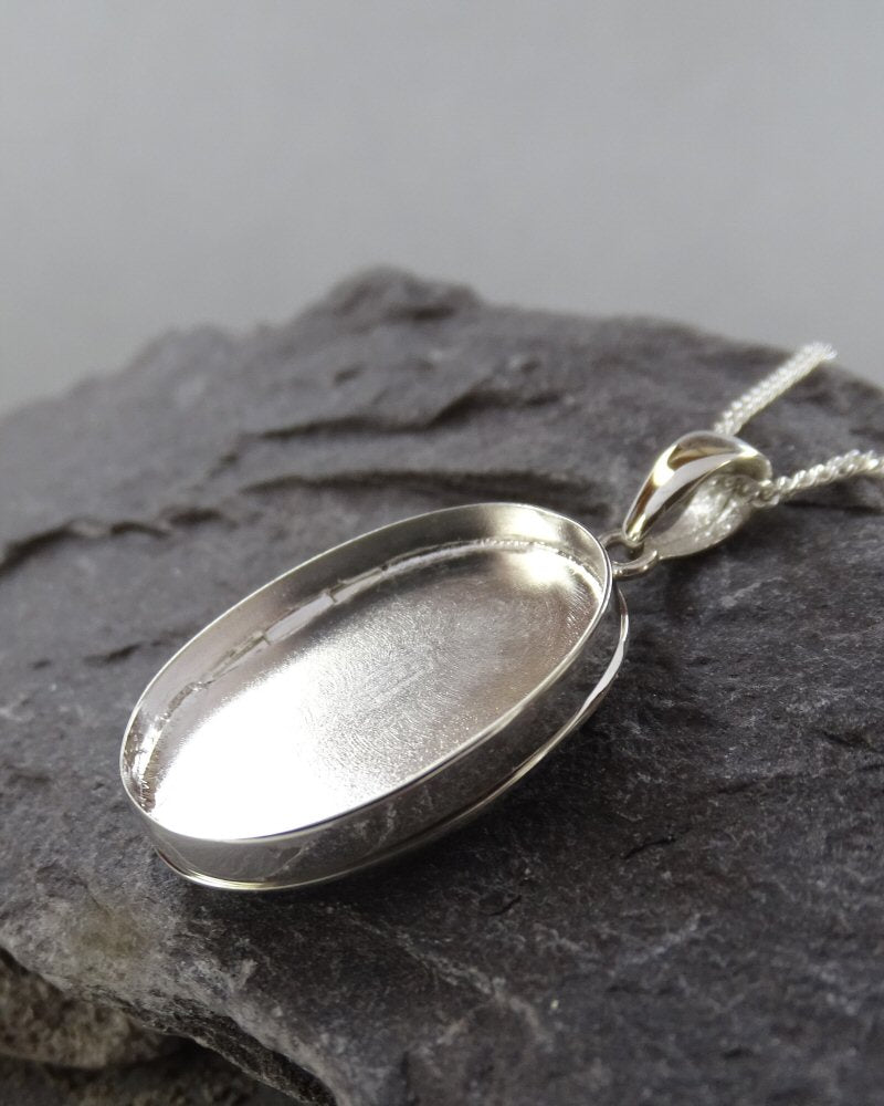 Silver Locket For Stone or Resin 22x15 Great Memorial Pendant