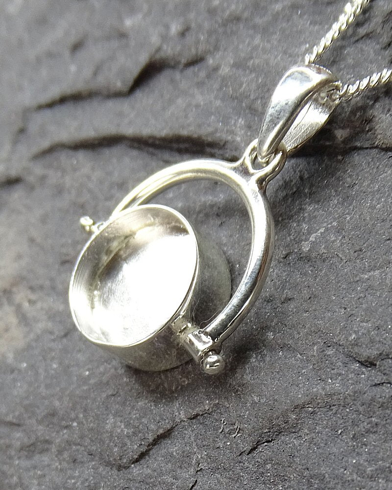 Solid silver fob pendant setting to take two 10mm cabochons