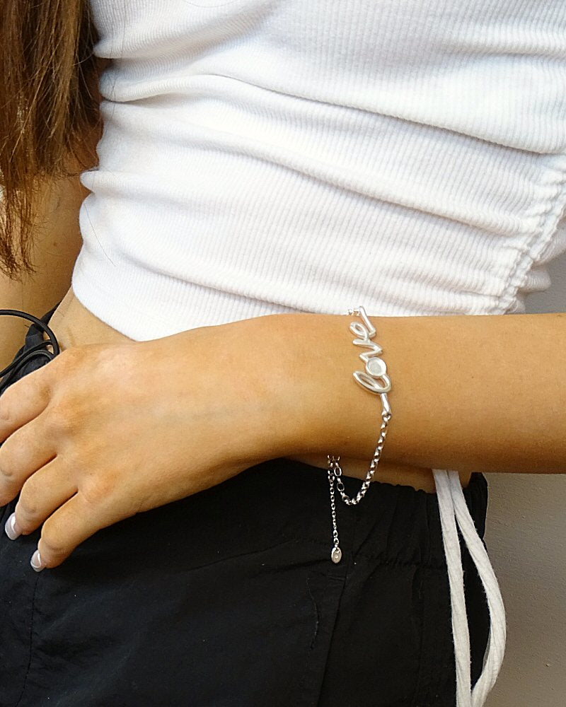 Silver Bracelet With Love script For 6mm Cabochon or Resin
