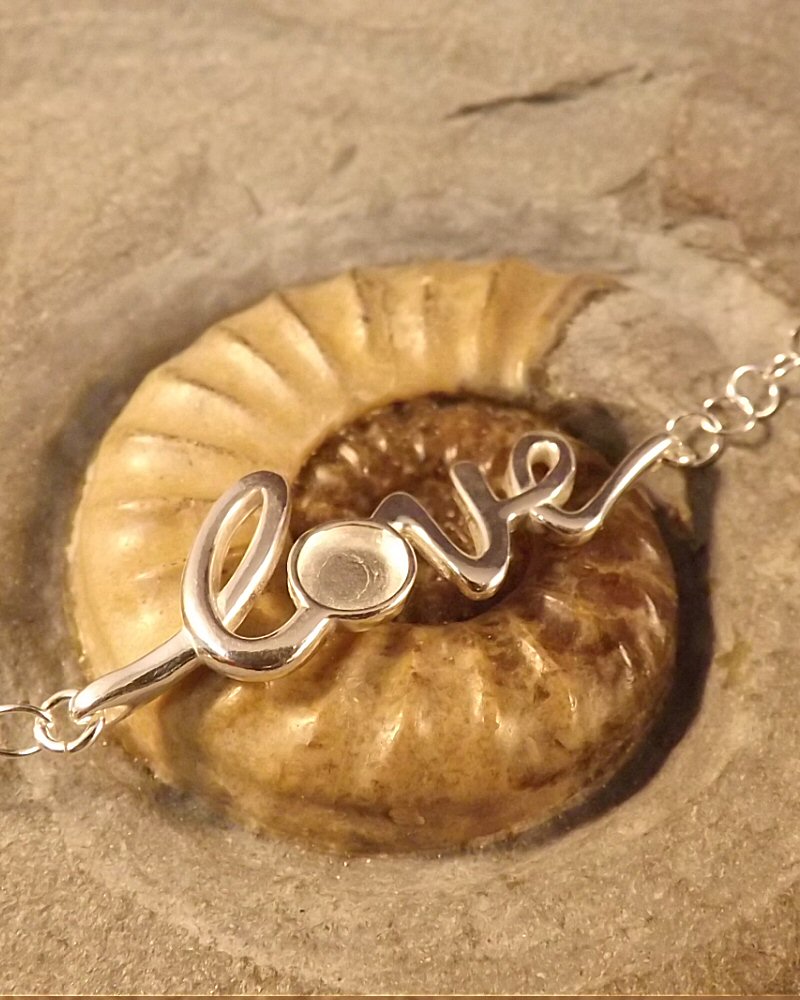 Silver Bracelet With Love script For 6mm Cabochon or Resin