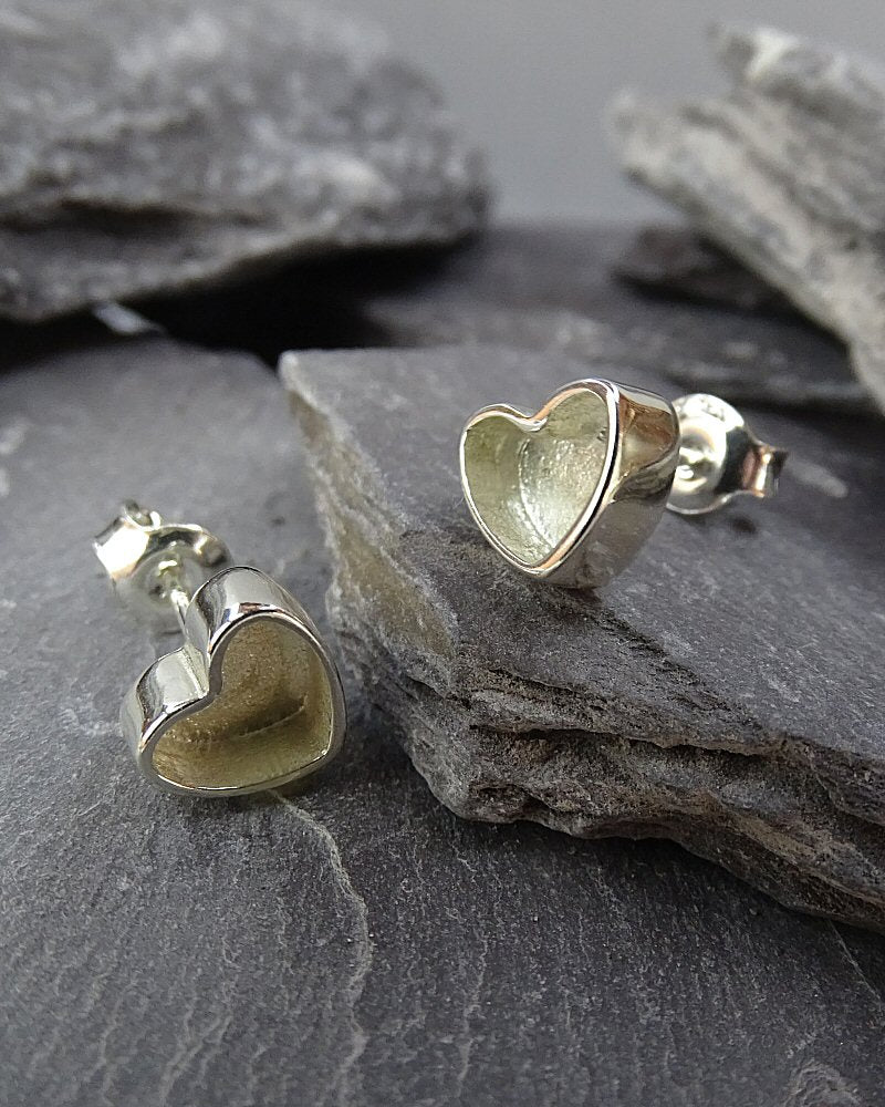 Small Silver Heart Studs Suitable For Resin Or Cut Your Own Stones