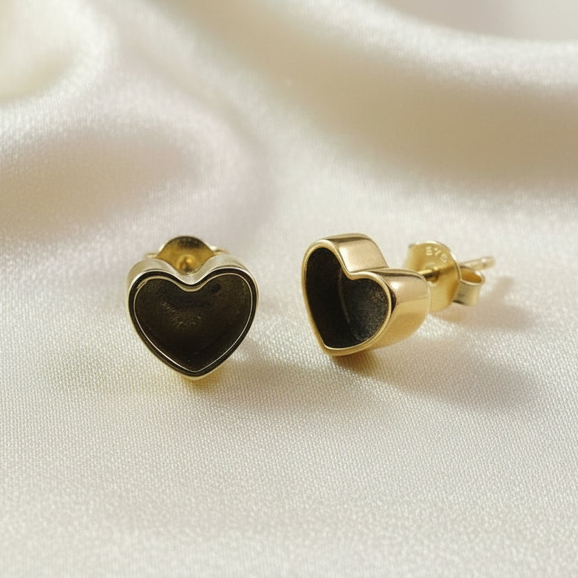 Small 9CT GOLD Heart Studs Suitable For Resin Or Cut Your Own Stones