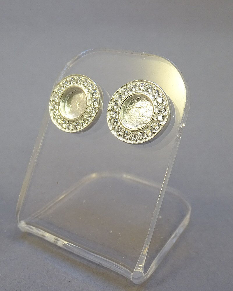 Silver Studs With CZ For 6mm Cabochon Or Resin