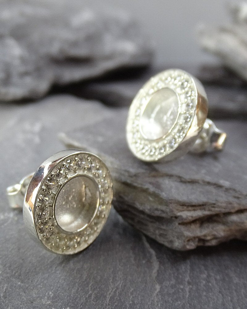 Silver Studs With CZ For 6mm Cabochon Or Resin