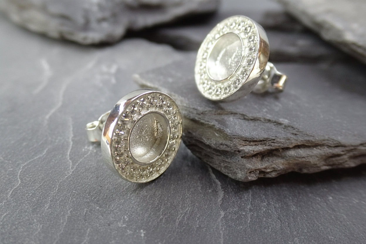 Silver Studs With CZ For 6mm Cabochon Or Resin