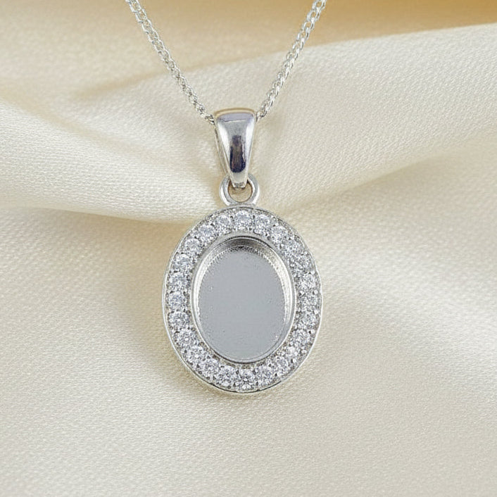 silver pendant with cz surround for 10x8 stone