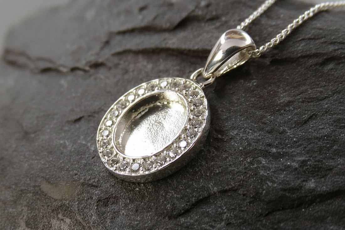 Stunning Silver Pendant For 10x8 with CZ Surround