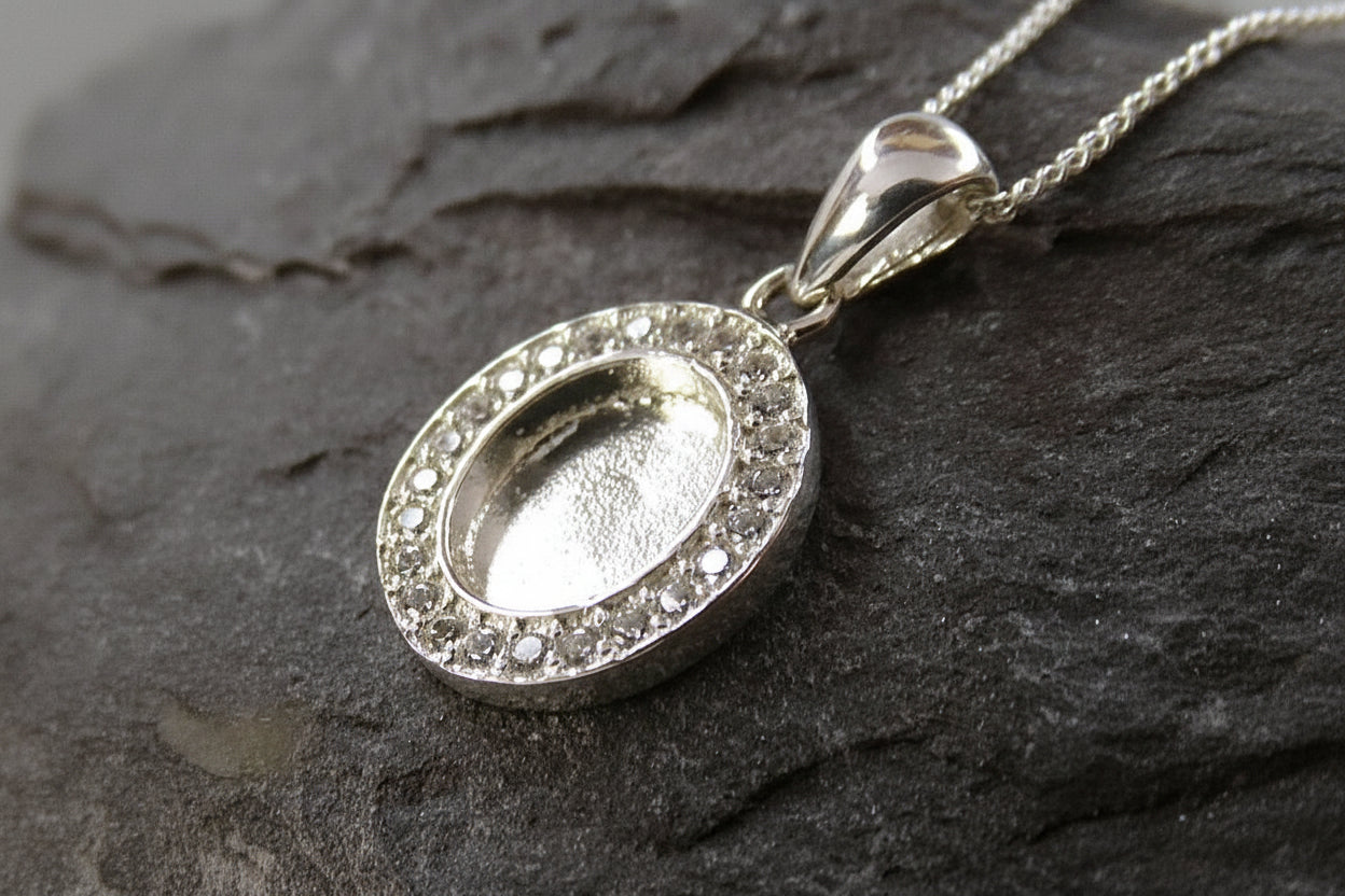 Stunning Silver Pendant For 10x8 with CZ Surround