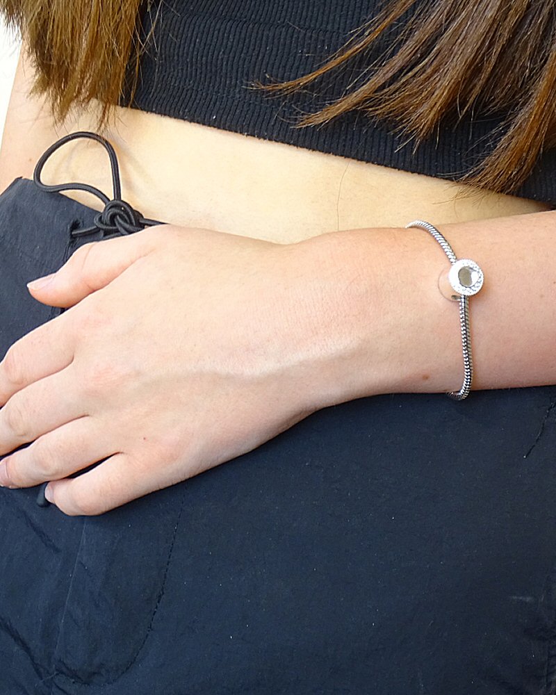 Silver Bracelet Charm Blank to fit 6mm with CZ Surround