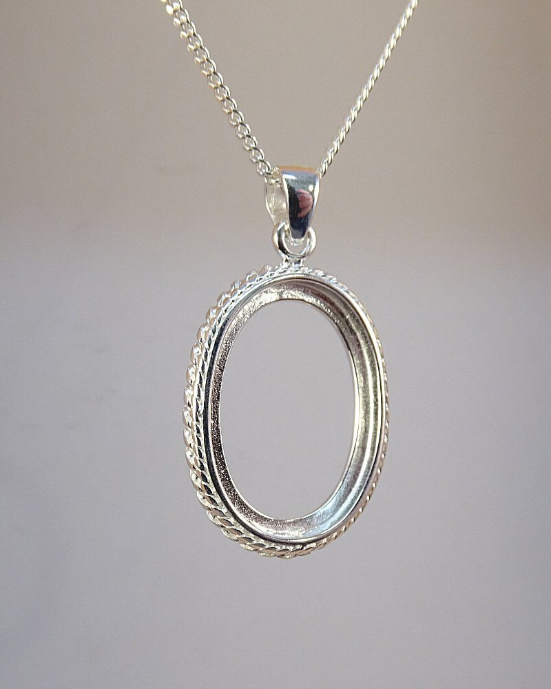 Solid Silver Double Rope Pendant Mounts For Cabochons