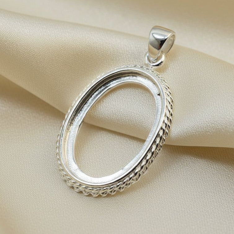 Solid Silver Double Rope Pendant Mounts For Cabochons
