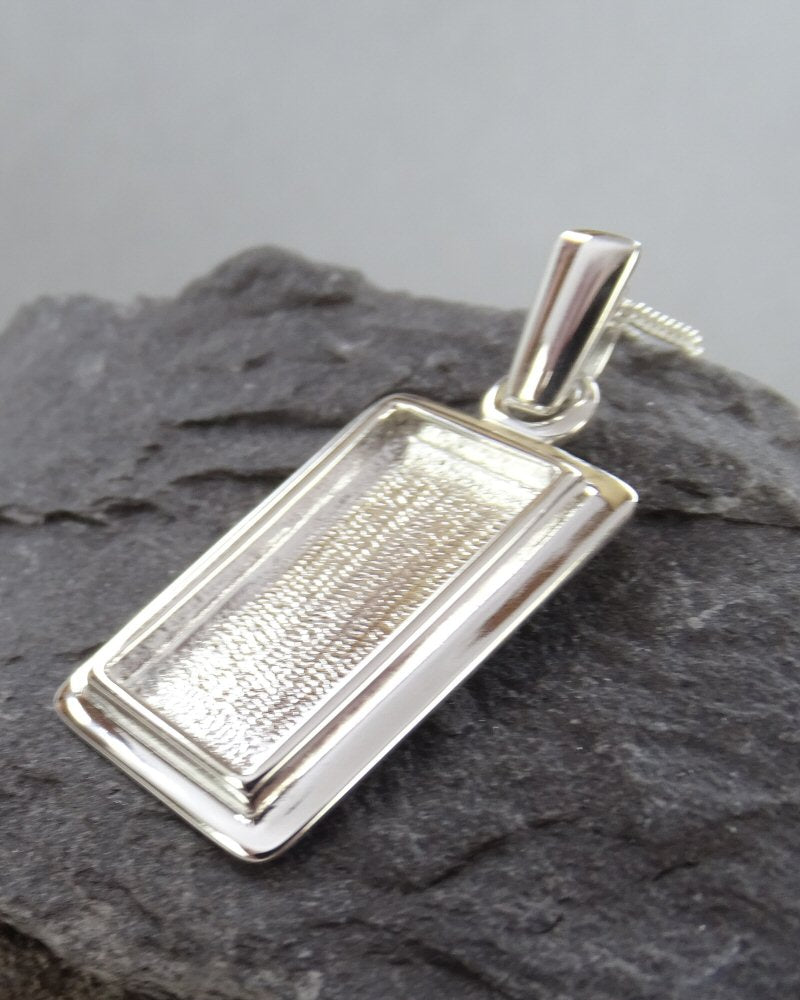Solid Back Silver Rectangular Pendant Approx 10x22