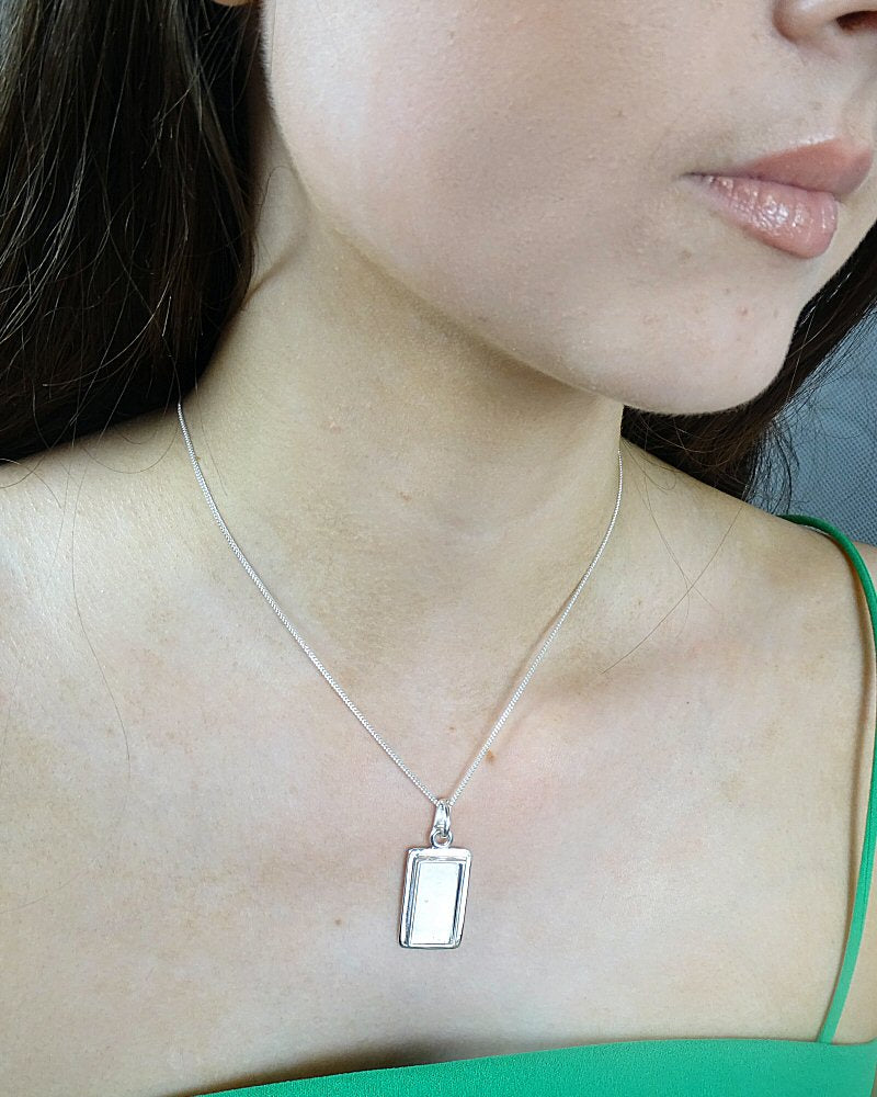 Solid Back Silver Rectangular Pendant Approx 10x22