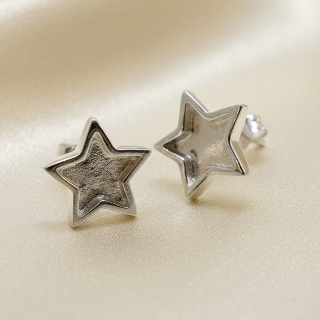 Solid Silver Star Stud Earrings Settings Suitable For Resin