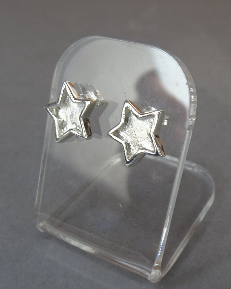 Solid Silver Star Stud Earrings Settings Suitable For Resin