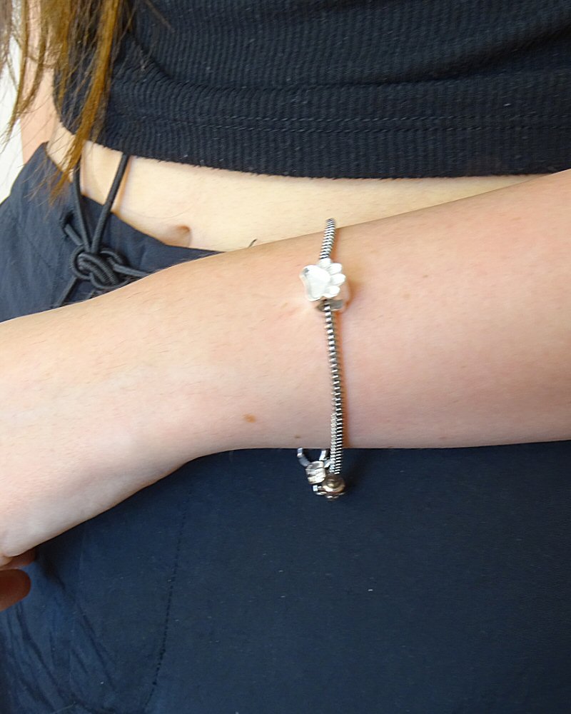 Solid Silver Dog Paw Charm memorial Bangle Bead