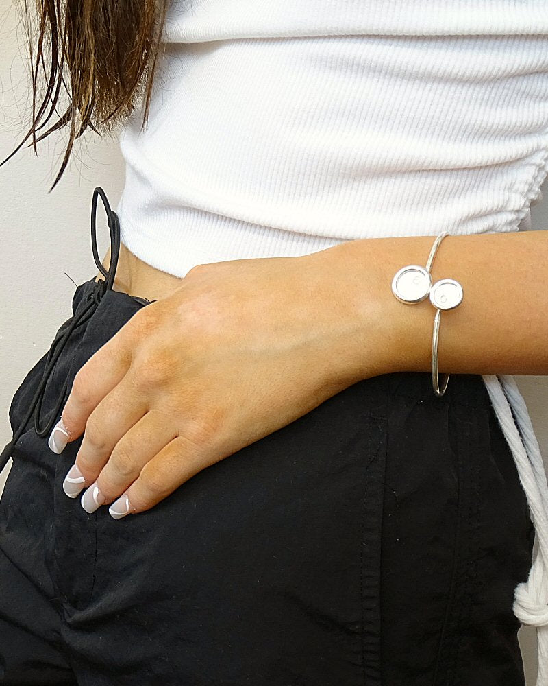 Solid Silver Bangle For 10mm And 8mm Cabochons