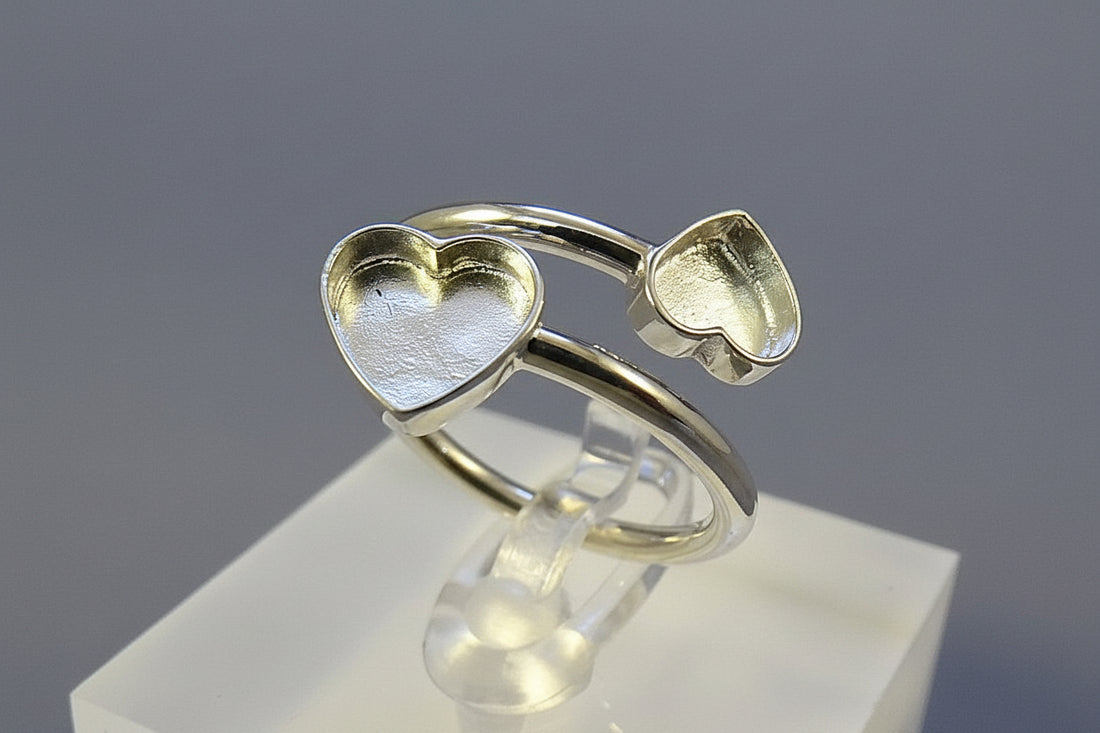 double heart adjustable ring blank