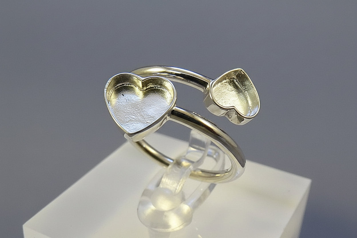 double heart adjustable ring blank