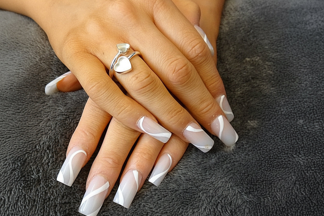 Double Heart Adjustable Silver Ring