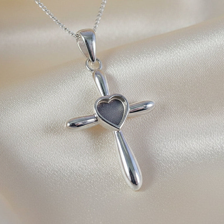 Silver Heart Cross Setting For Stones Or Resin