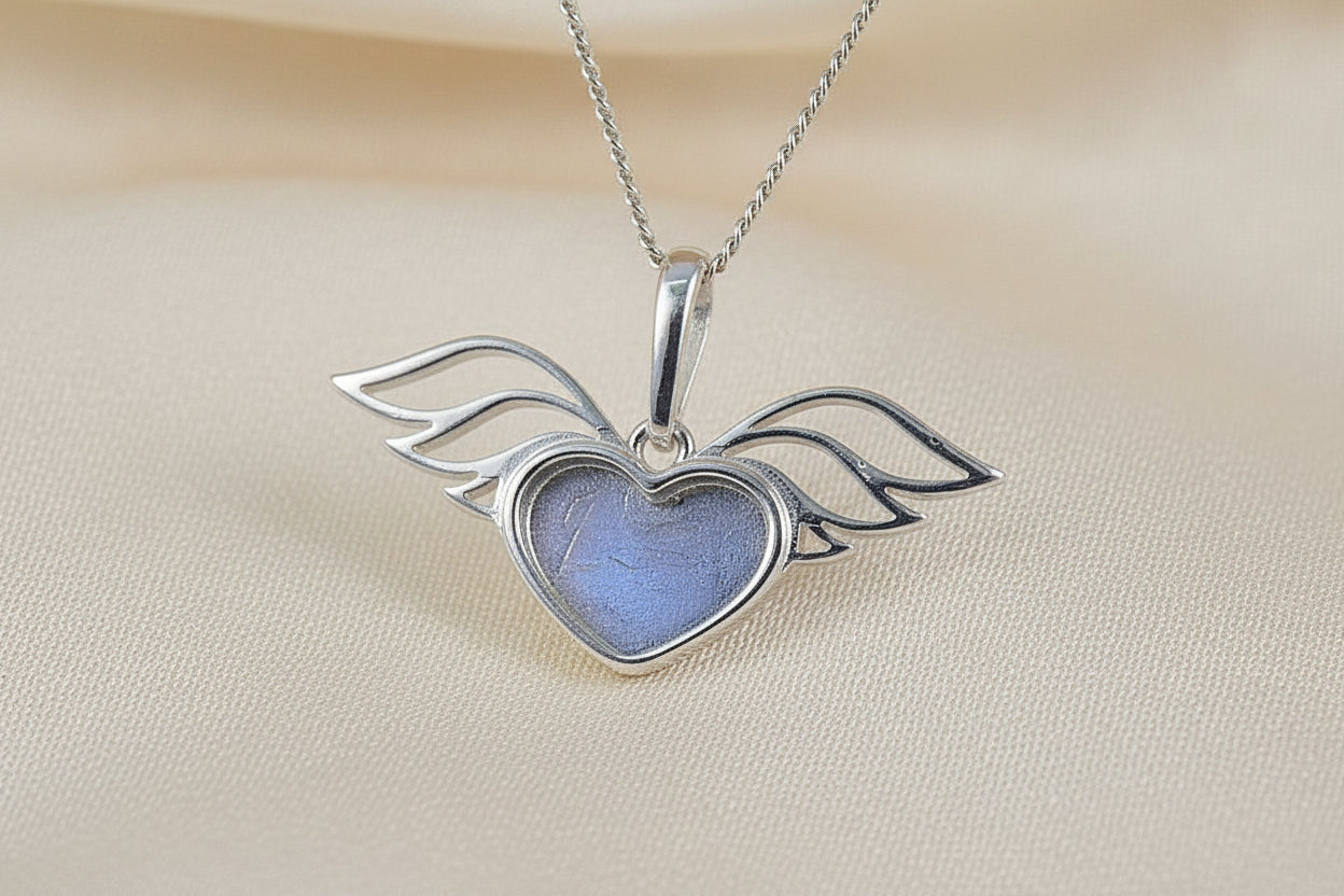 silver winged heart pendant unset