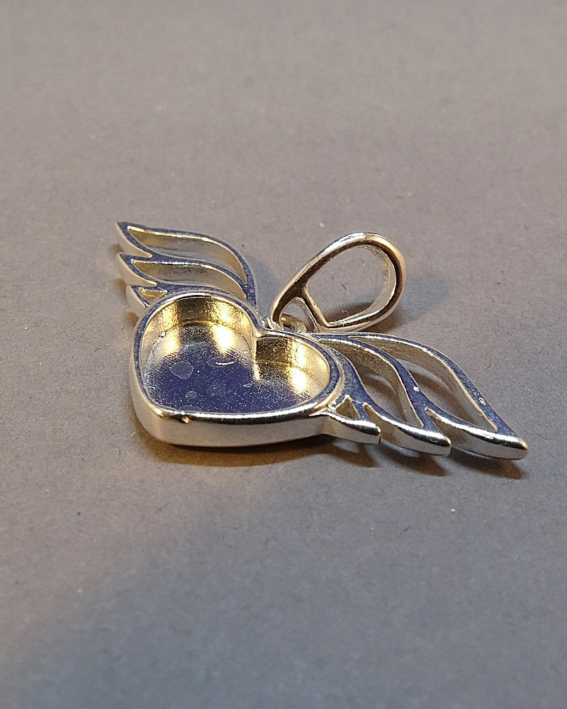 Solid Silver Winged Heart Pendant Setting For Resin