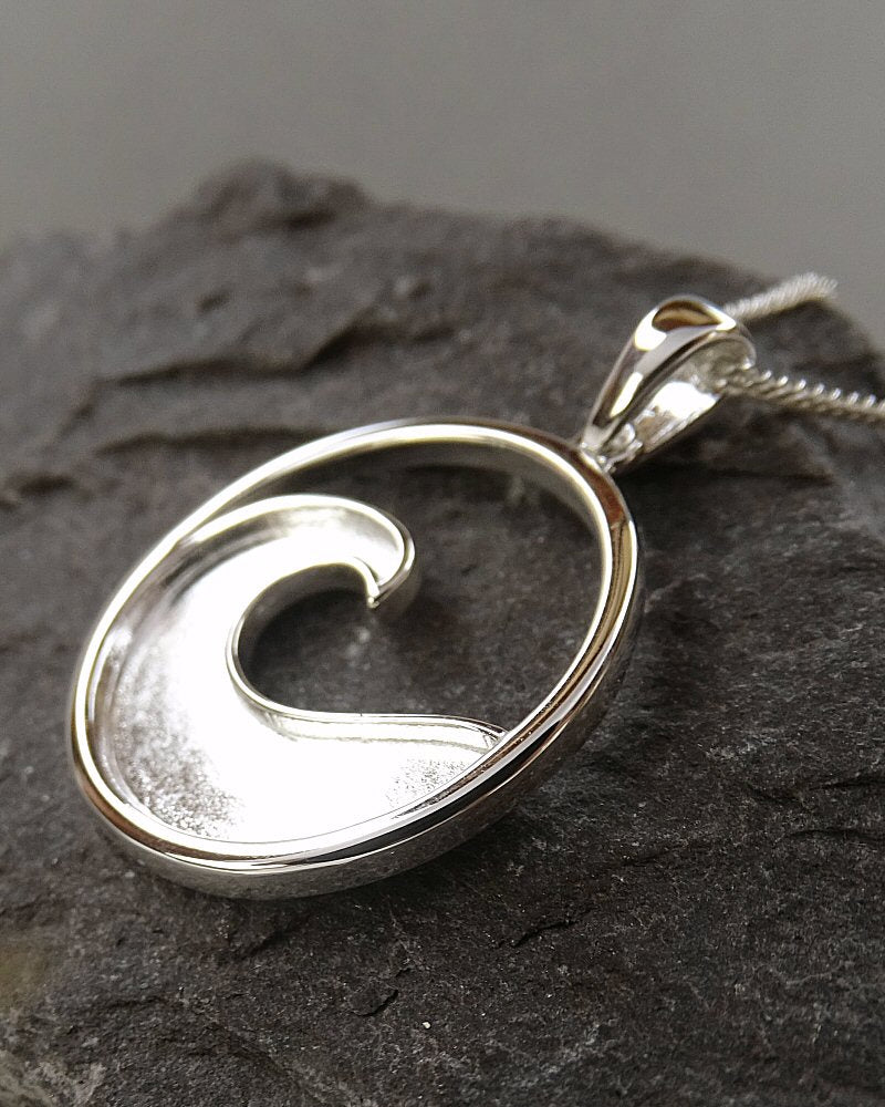 Solid Silver Ocean Wave Pendant For Resin
