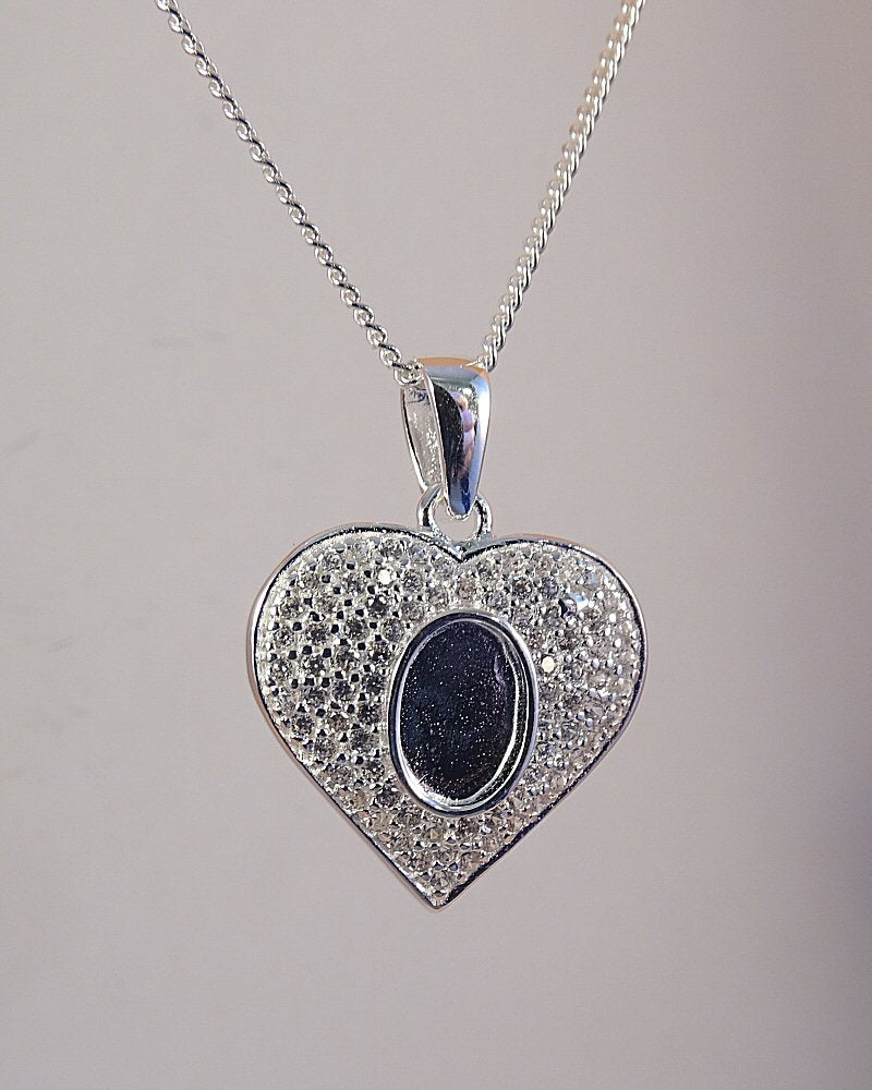 Silver Heart Pendant With CZ Surround to fit 7X5 or Resin
