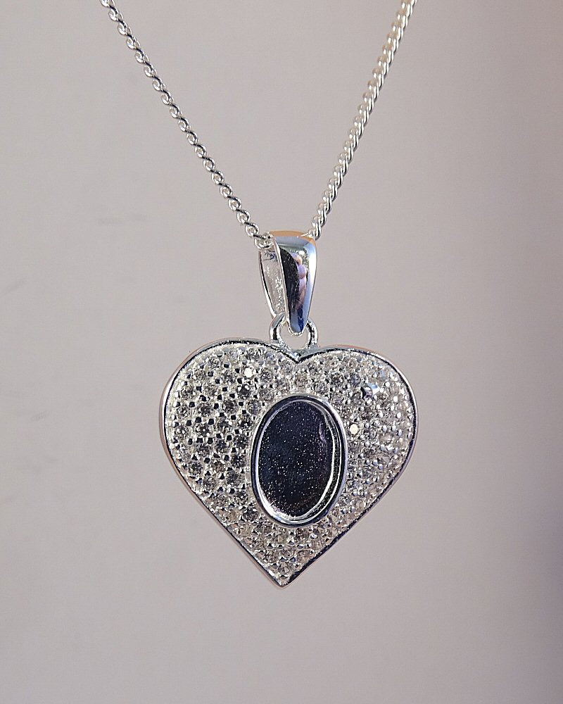 silver heart pendant with cz for resin or cabochon