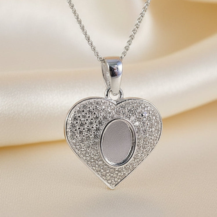 silver heart pendant with cz for resin or cabochon