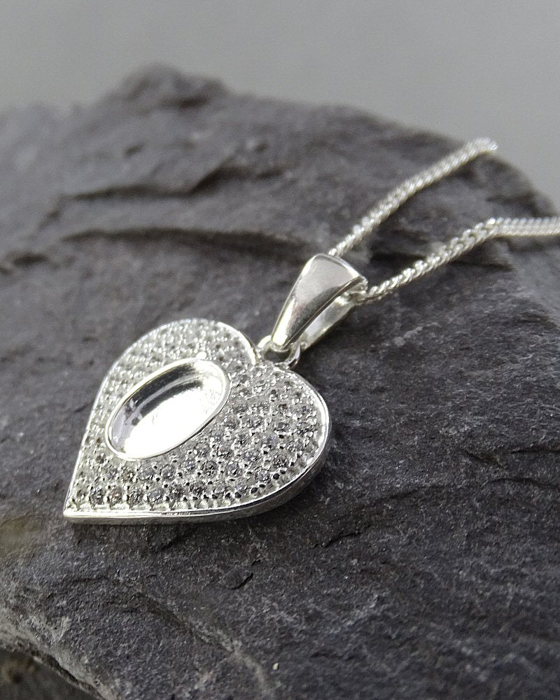 Silver Heart Pendant With CZ Surround to fit 7X5 or Resin