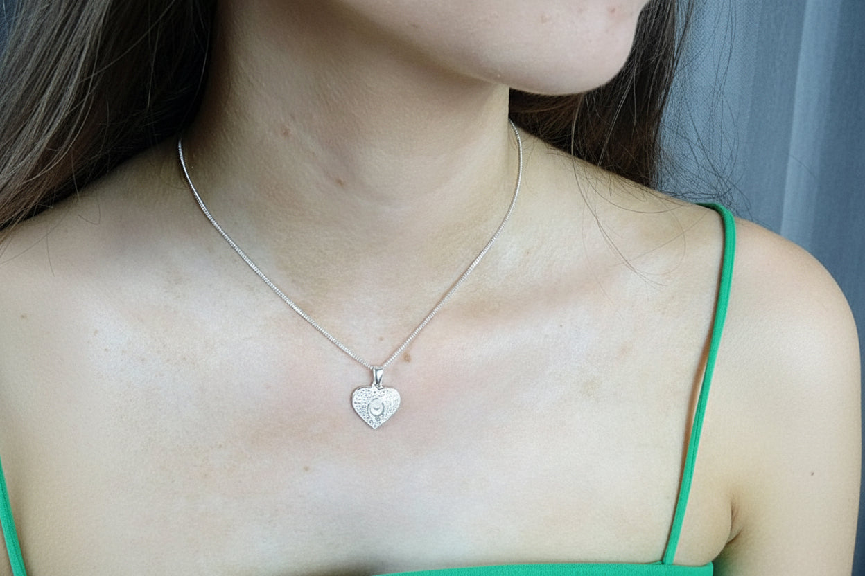 Silver Heart Pendant With CZ Surround to fit 7X5 or Resin