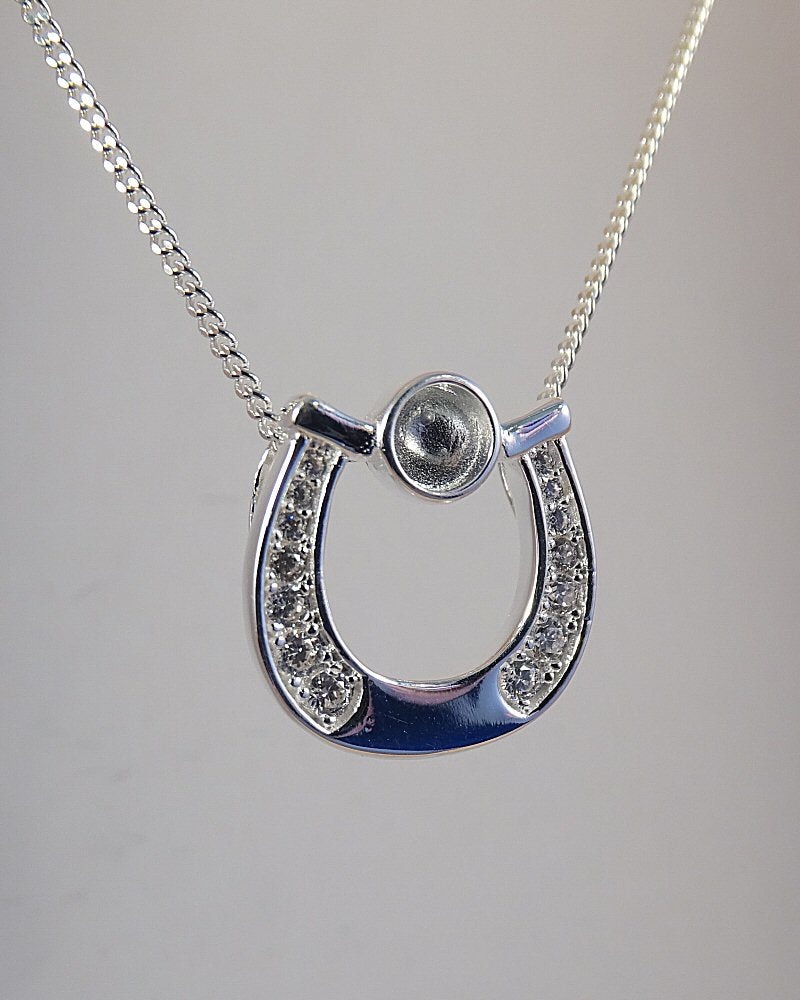 Silver Horse Pendant With CZ To fit 4mm