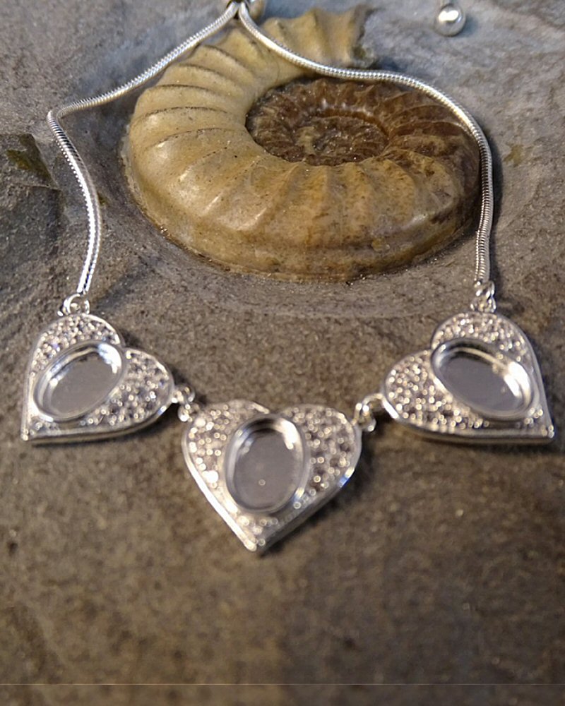 Silver Three Heart Bracelet With CZ To Fit 7x5 or Resin