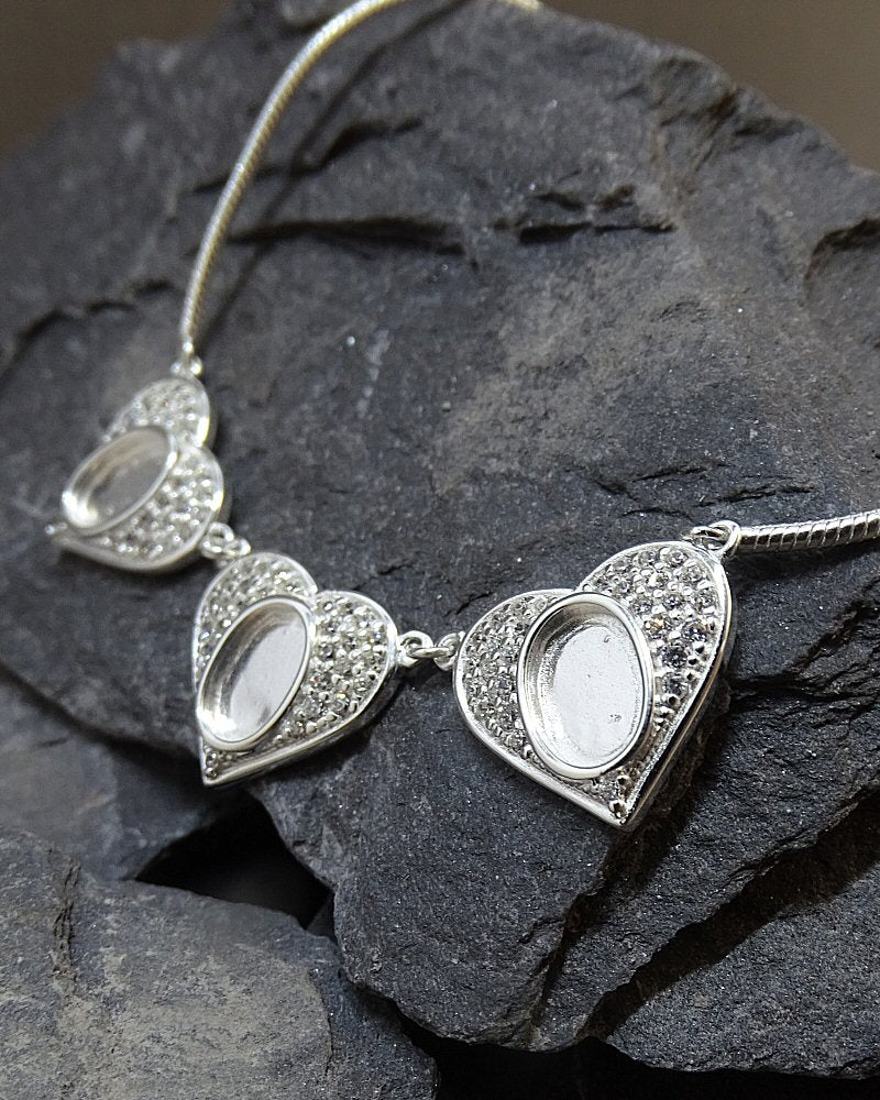 Silver Three Heart Bracelet With CZ To Fit 7x5 or Resin