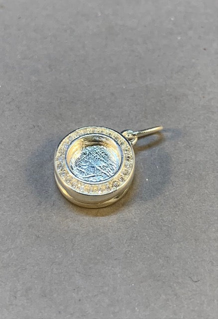 Small round solid silver locket for resin or cabochon