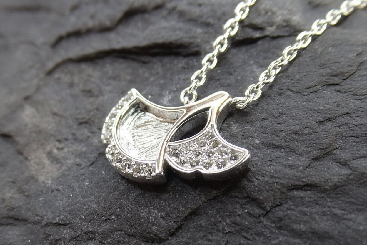 Solid Silver Fan Style Pendant with CZ Suitable For Resin