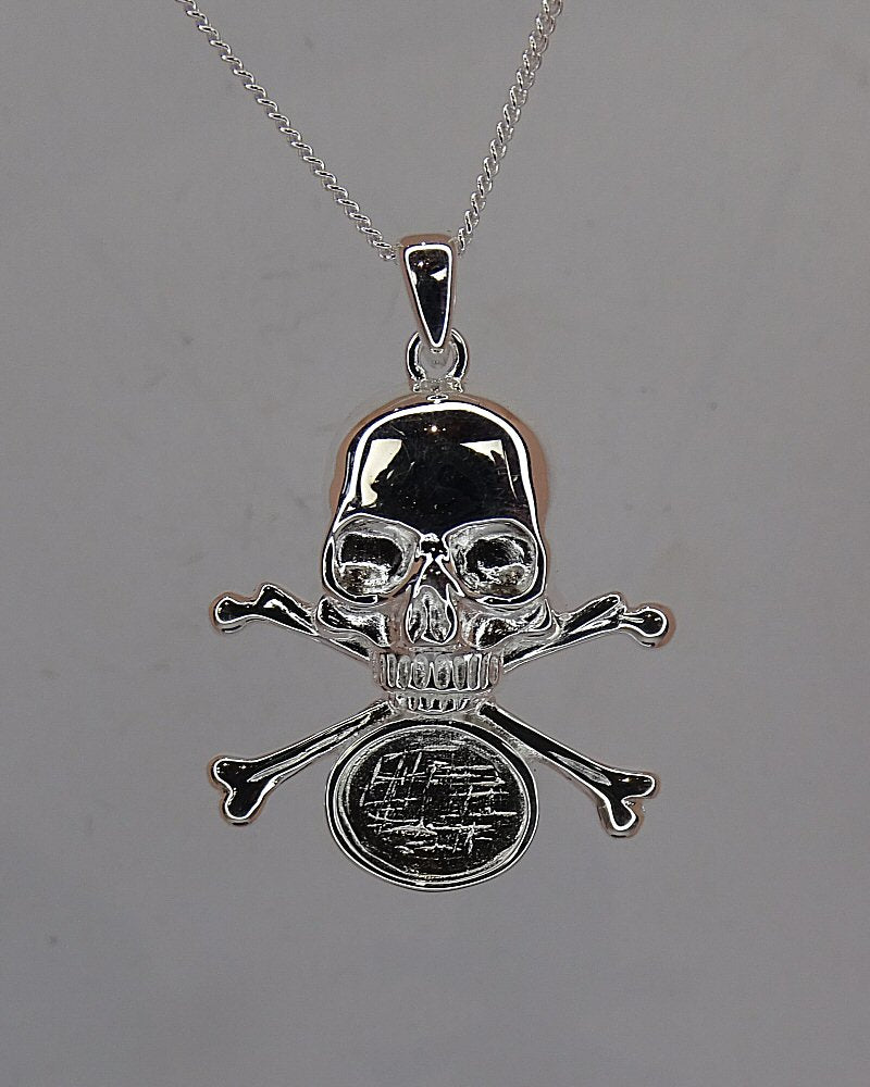 Solid Silver Skull And Crossbones Pendant For Cabochon Or Resin