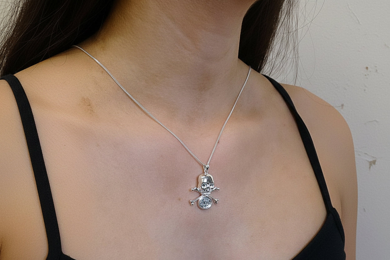 Solid Silver Skull And Crossbones Pendant For Cabochon Or Resin