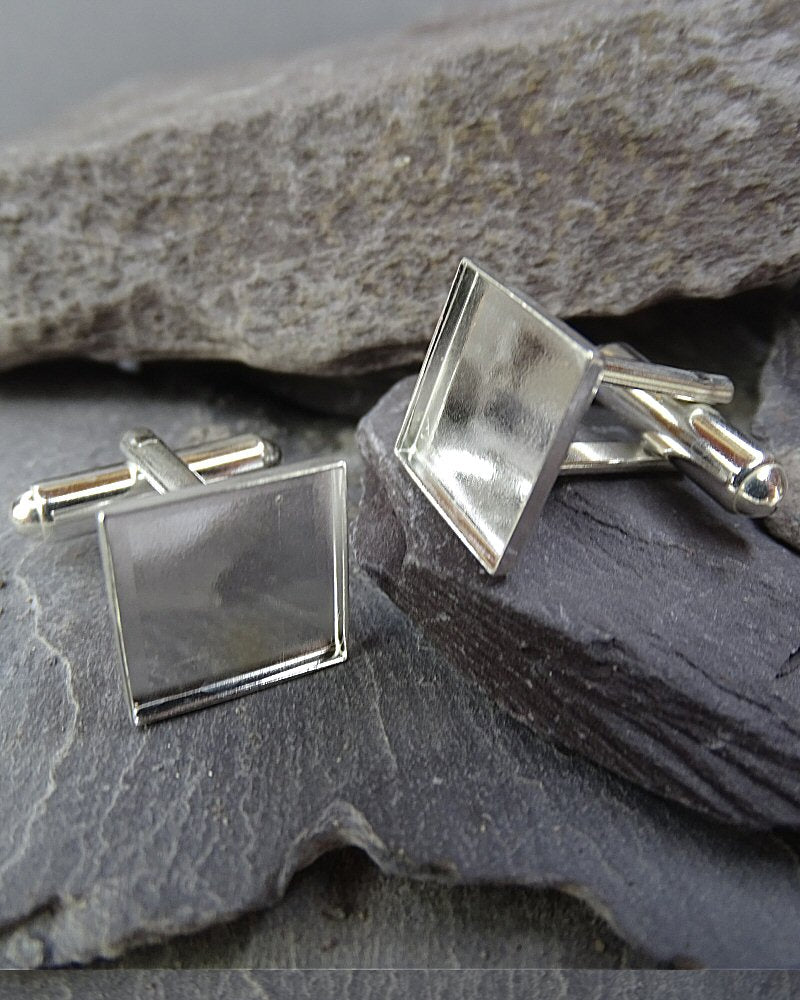 Solid Silver Cufflink For 12mm Square Suitable For Resin