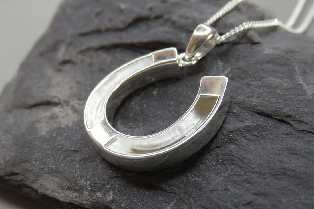 Silver equestrian Horse Shoe Pendant stock pin made for Horse Hair