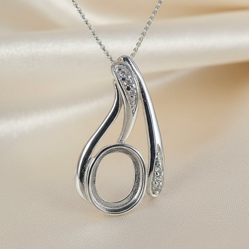 silver pendant with cz for 10x8 cabochon