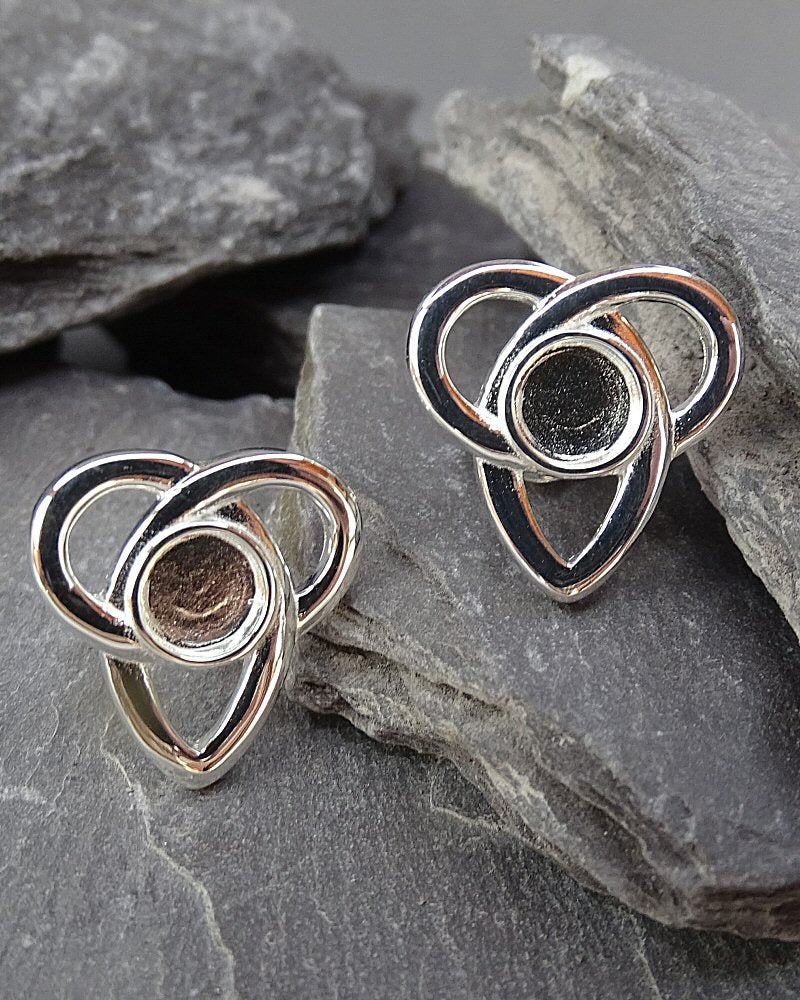 Solid Silver Celtic Style Stud Earrings For 6mm Cabochons Or Resin