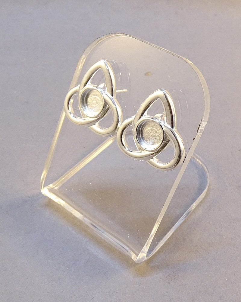 Solid Silver Celtic Style Stud Earrings For 6mm Cabochons Or Resin