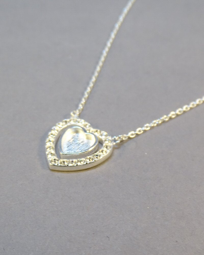 Solid Silver Double Heart Necklace With CZ Perfect For Resin