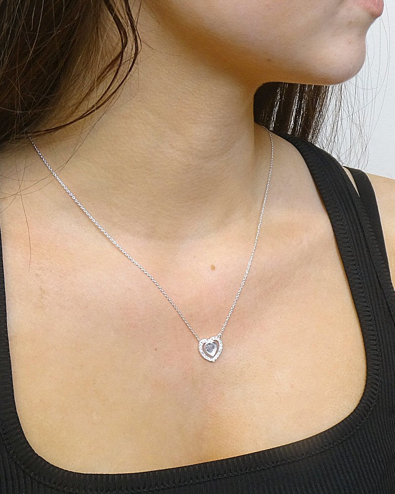 Solid Silver Double Heart Necklace With CZ Perfect For Resin